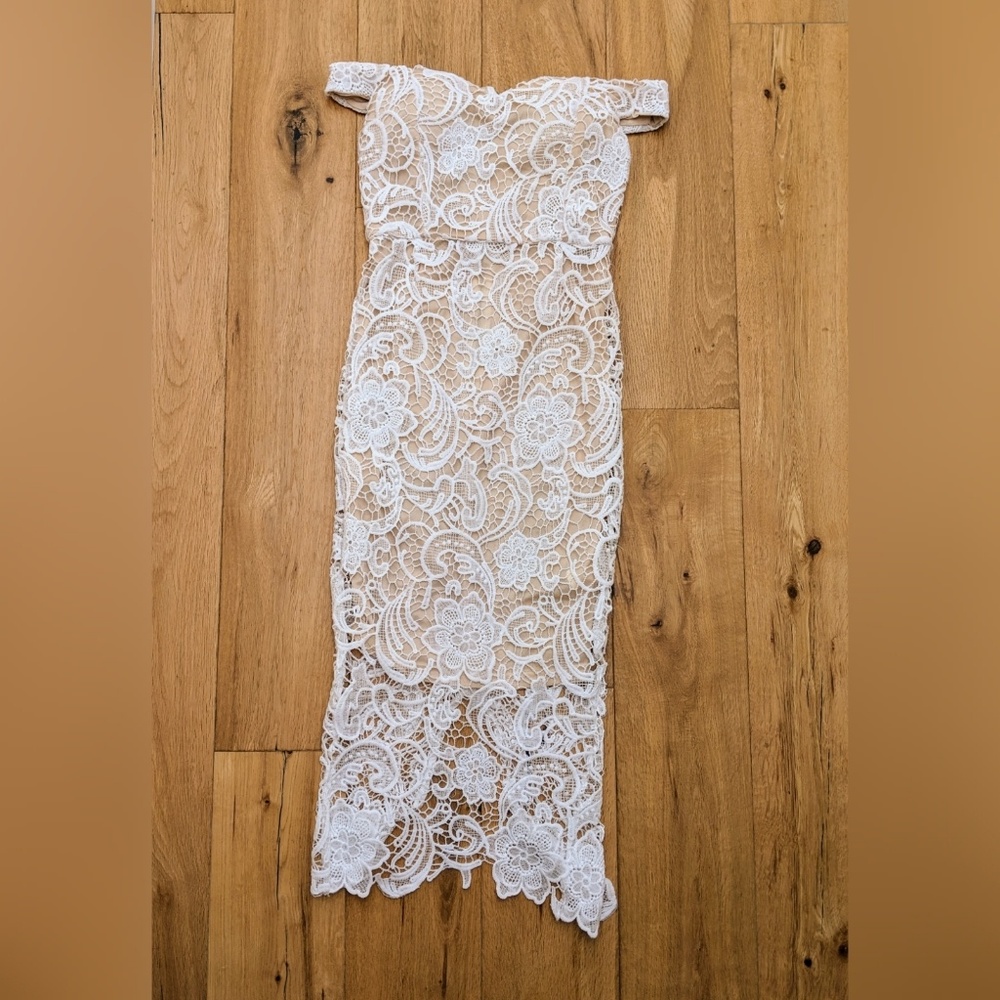 Missguided white lacey Bardot dress